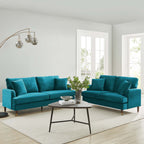 Brigette 3-Seater Teal Velvet Sofa with Antique Brass Castor Legs