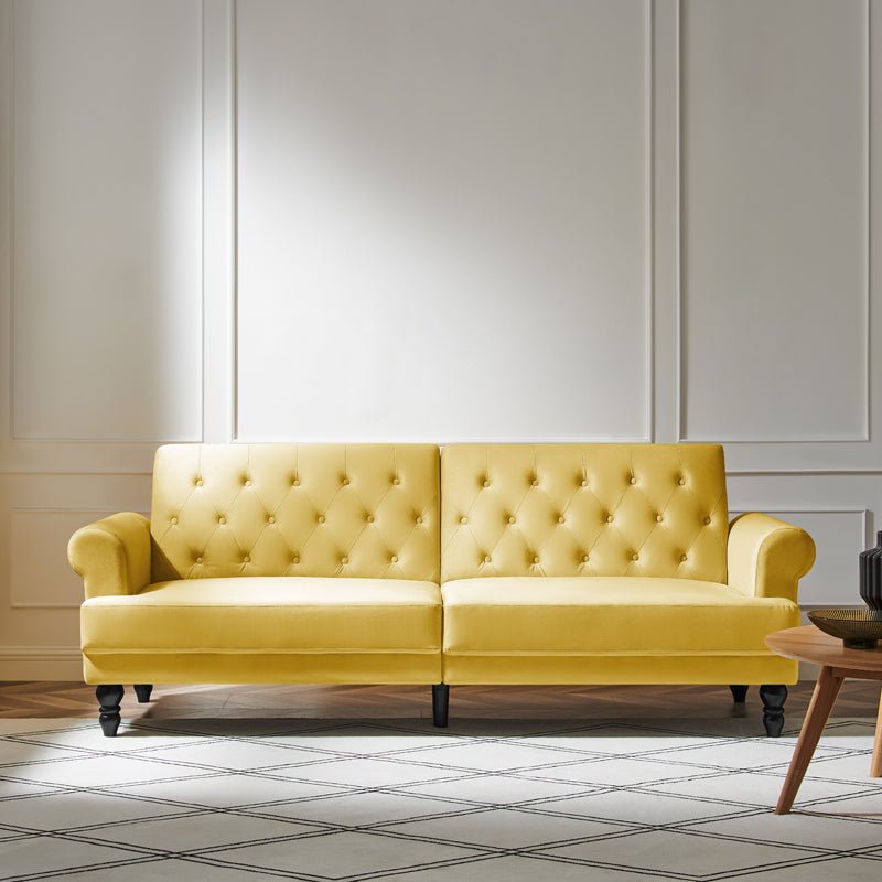 Hanney 3-Seater Chesterfield Sofabed in Mustard Yellow Velvet