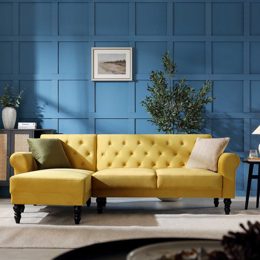 Hanney Chesterfield Chaise Sofabed in Mustard Yellow Velvet