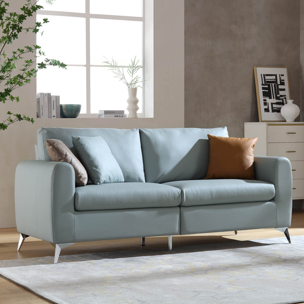 Noak 3-Seater Grey Faux Leather Sofa with Chrome Legs