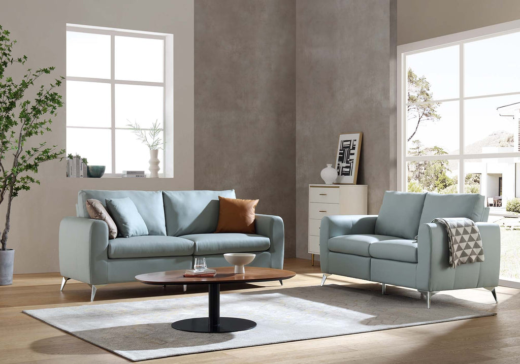 Noak 3-Seater Grey Faux Leather Sofa with Chrome Legs