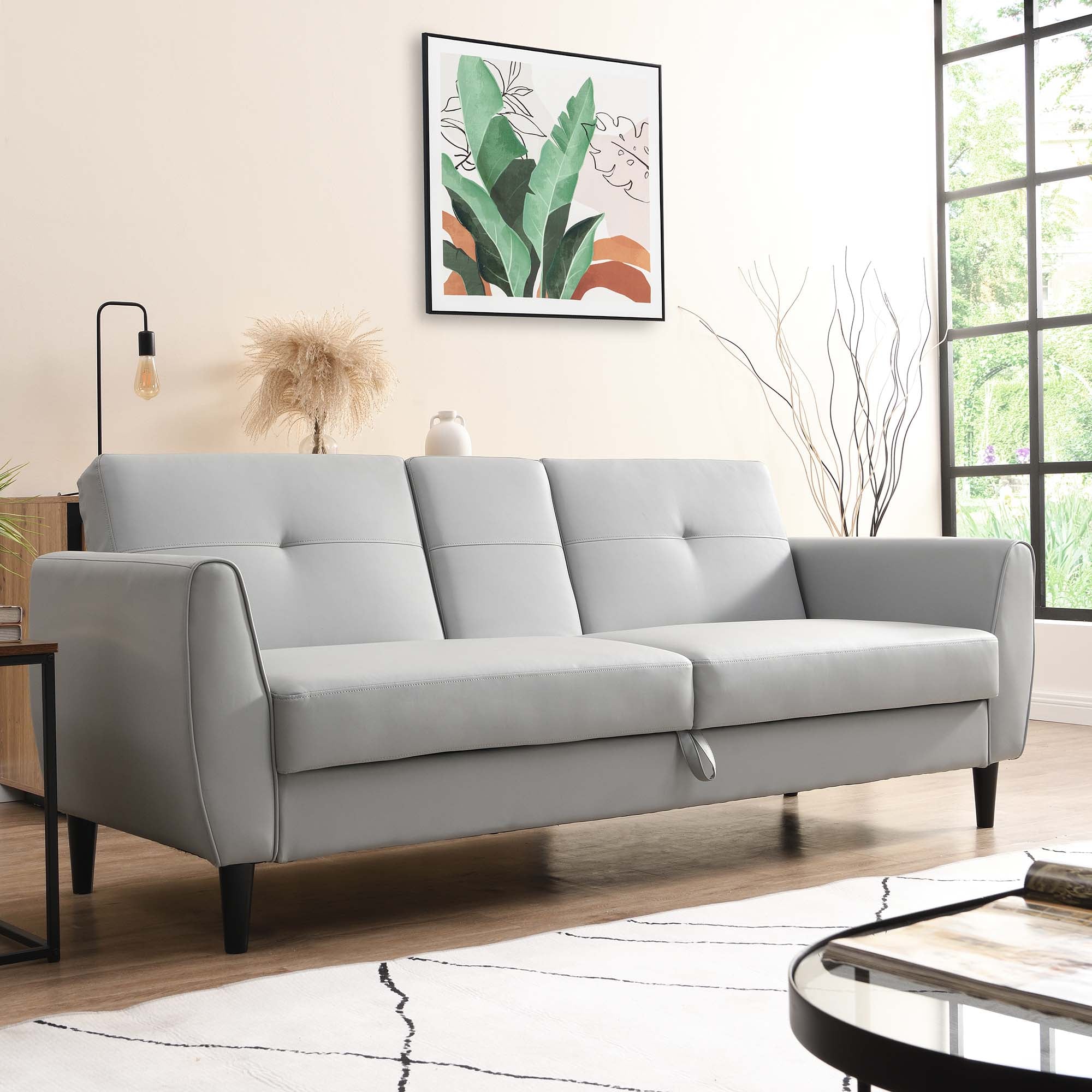 Latimer Grey Faux Leather 3-Seater Storage Sofa Bed