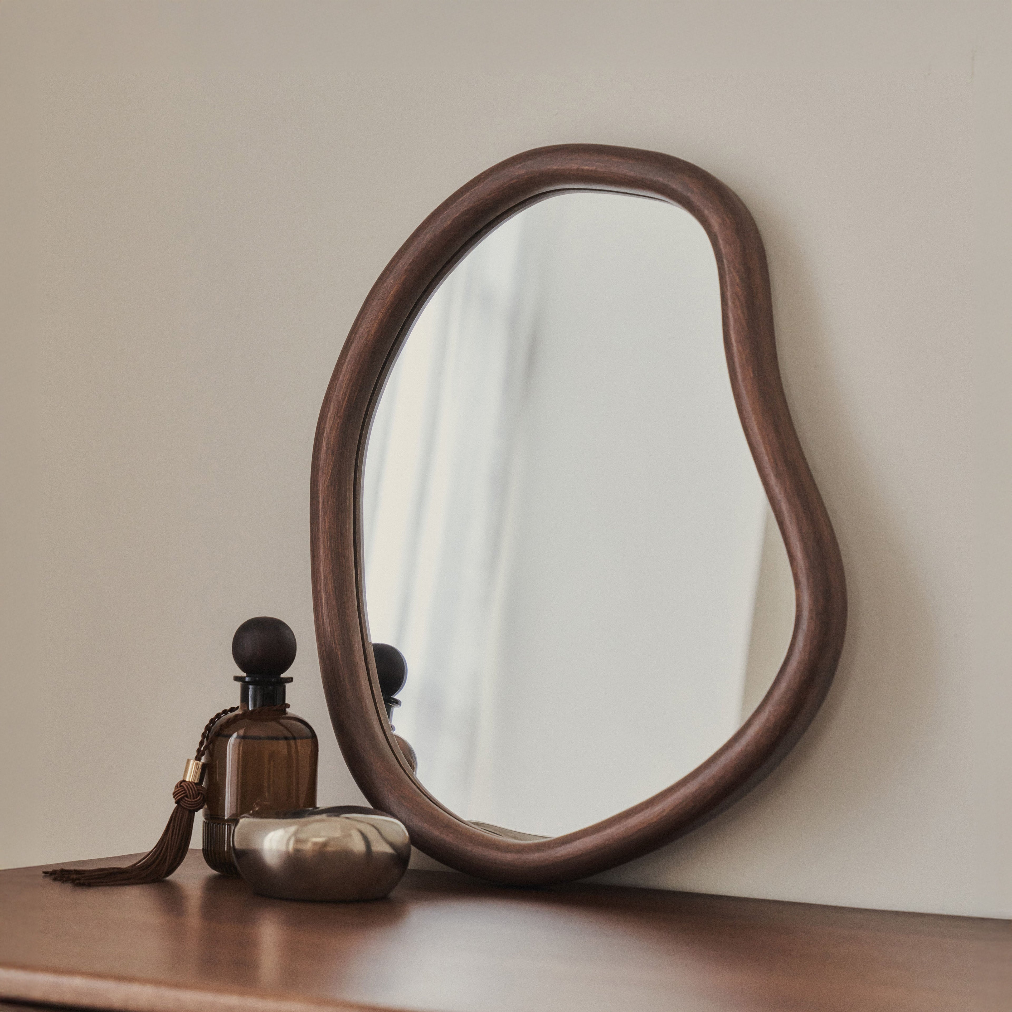 Aaliyah - Dark Wood Irregular Wall Mirror 42cm x 35cm