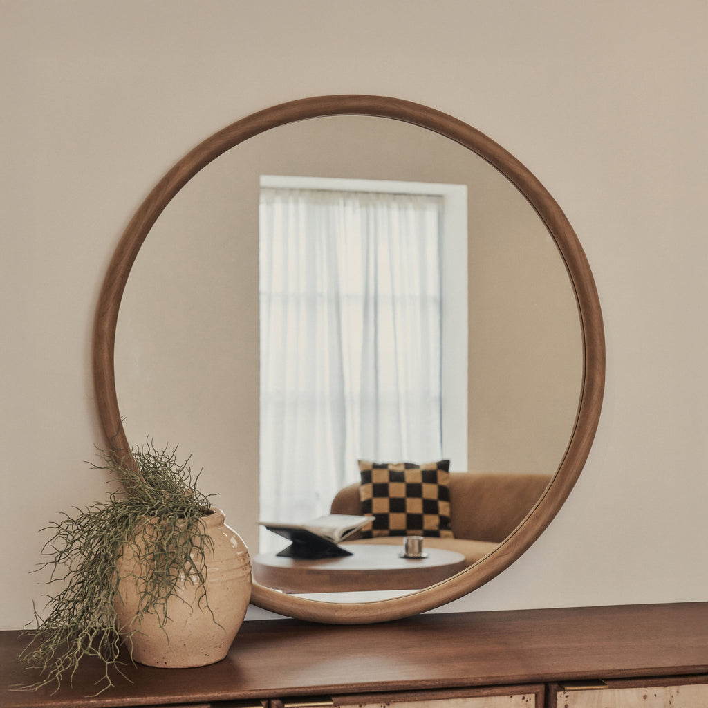 Amora - Large Warm Wood Round Wall Mirror 100cm x 100cm