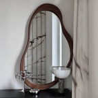 Arcurva - Large Overmantle Dark Wood Irregular Mirror 130cm x 80cm