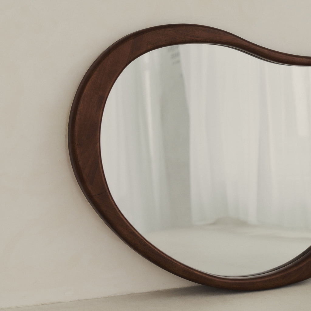 Arcurva - Large Overmantle Dark Wood Irregular Mirror 130cm x 80cm