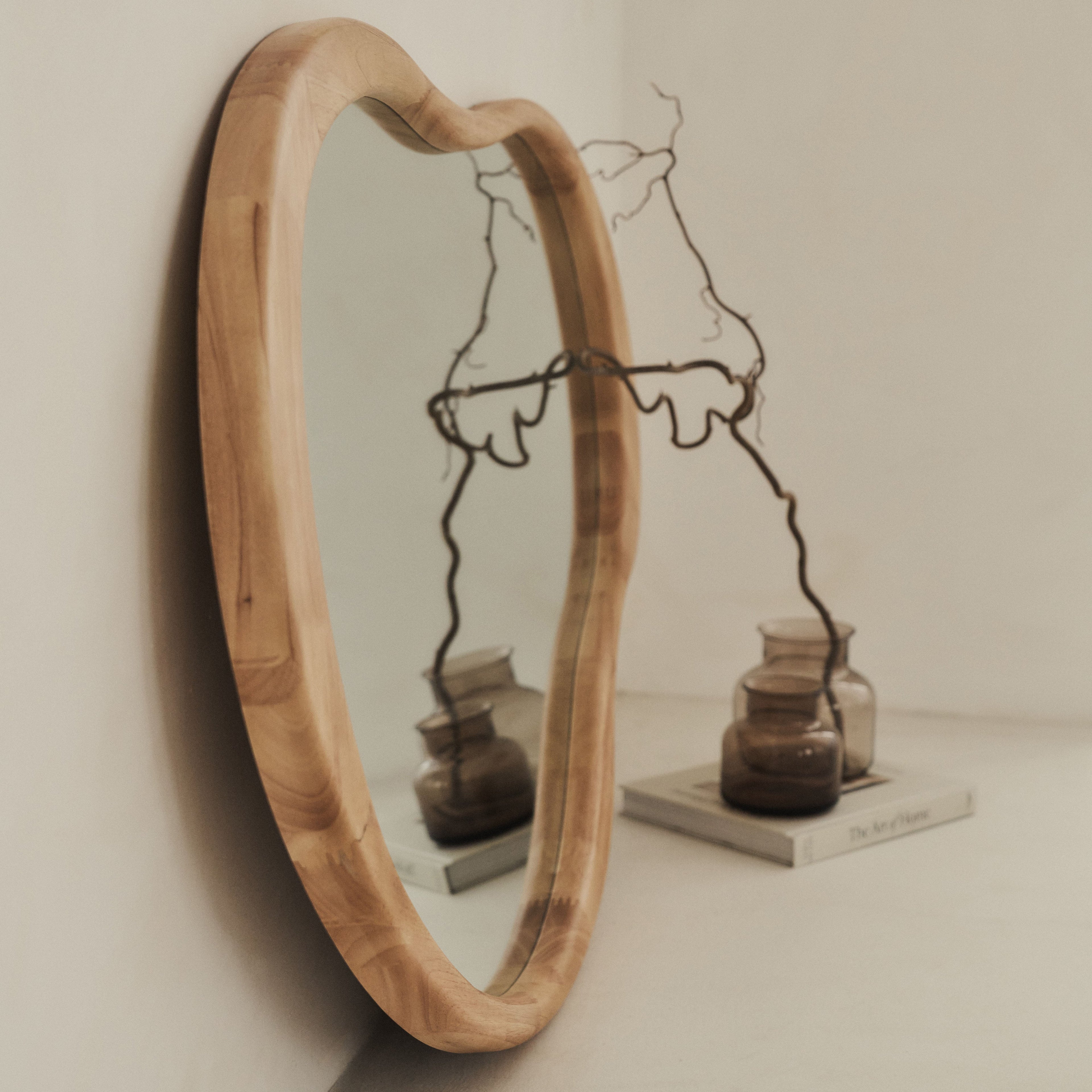 Arcurva - Large Overmantle Light Wood Irregular Mirror 130cm x 80cm