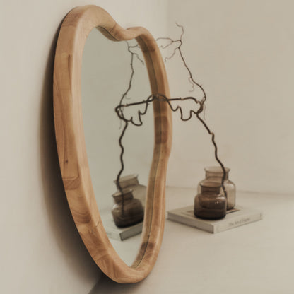 Arcurva - Large Overmantle Light Wood Irregular Mirror 130cm x 80cm