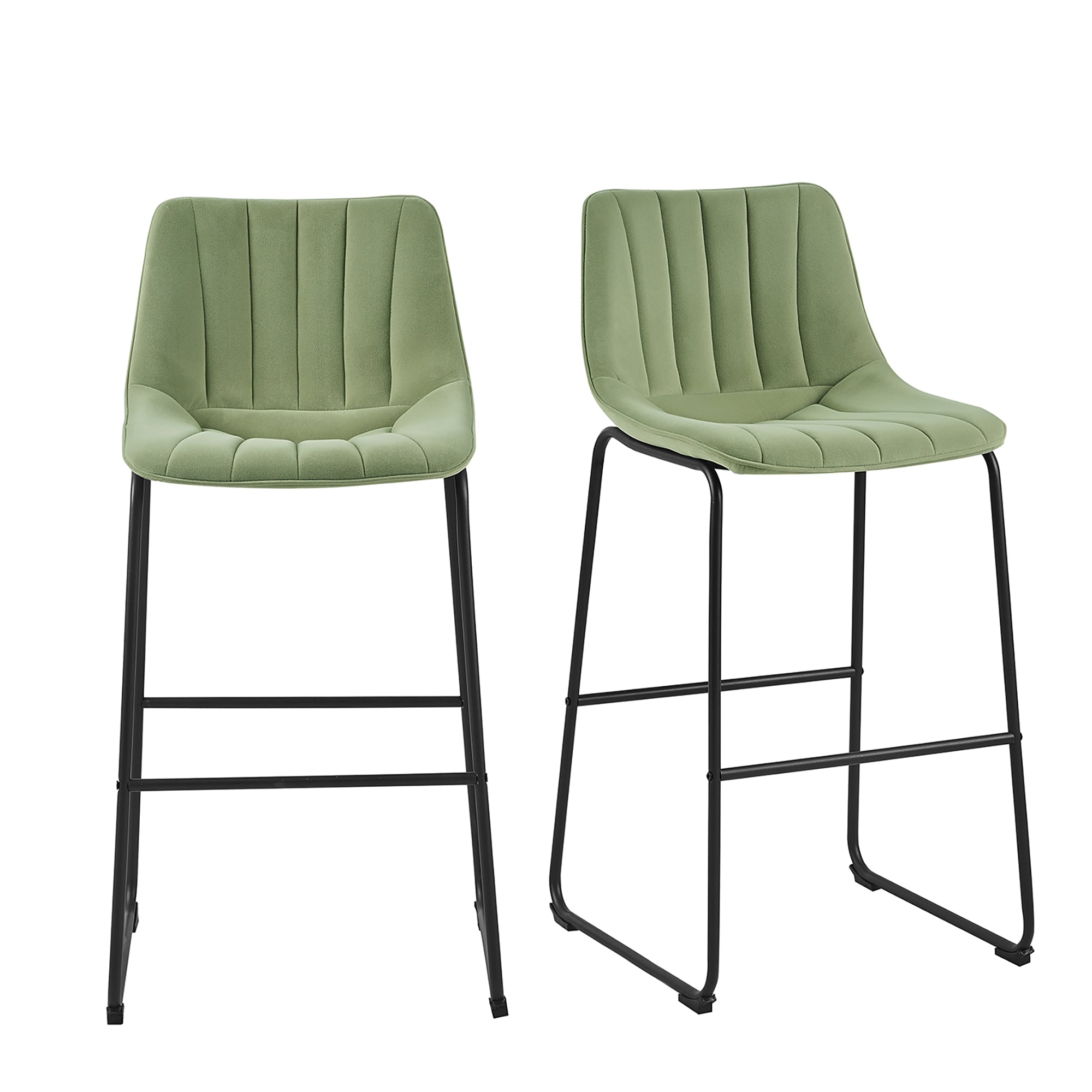 Sutton Set of 2 Barstools with Fluted Back (Sage Green Velvet)