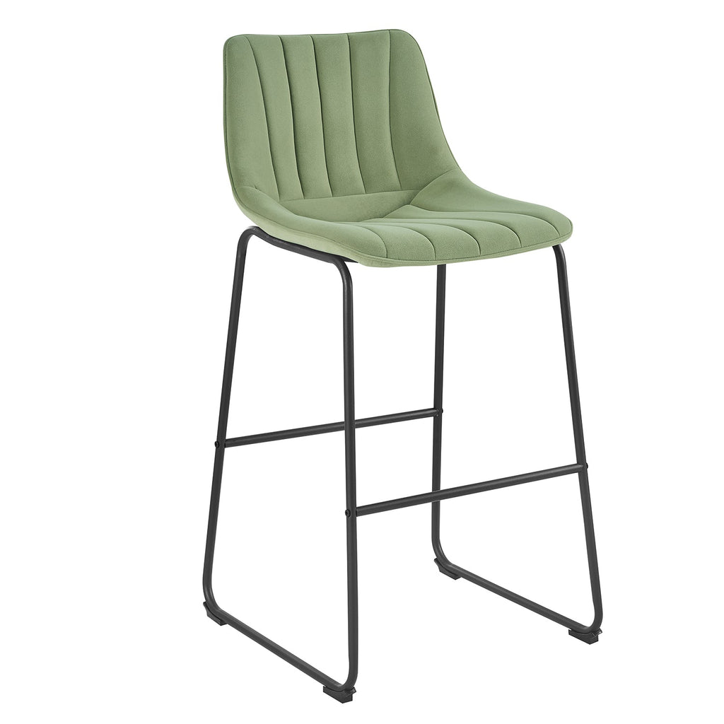 Sutton Set of 2 Barstools with Fluted Back (Sage Green Velvet)