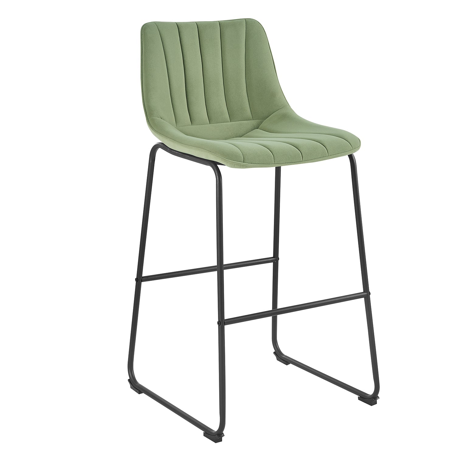Sutton Set of 2 Barstools with Fluted Back (Sage Green Velvet)
