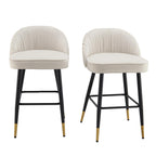 Miyae Set of 2 Pleated Champagne Beige Velvet Upholstered Counter Stools