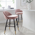 Miyae Set of 2 Pleated Pale Pink Velvet Upholstered Counter Stools
