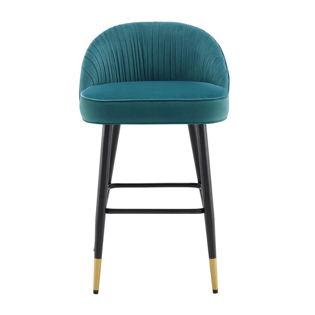 Miyae Set of 2 Pleated Teal Velvet Upholstered Counter Stools