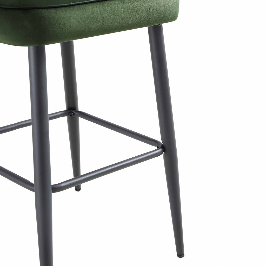 Oakley Set of 2 Dark Green Velvet Upholstered Counter Stools with Contrast Piping
