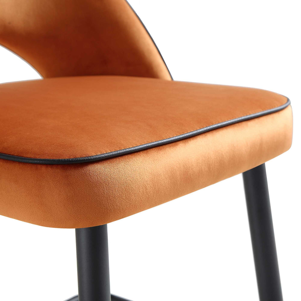 Oakley Set of 2 Orange Velvet Upholstered Counter Stools with Contrast Piping