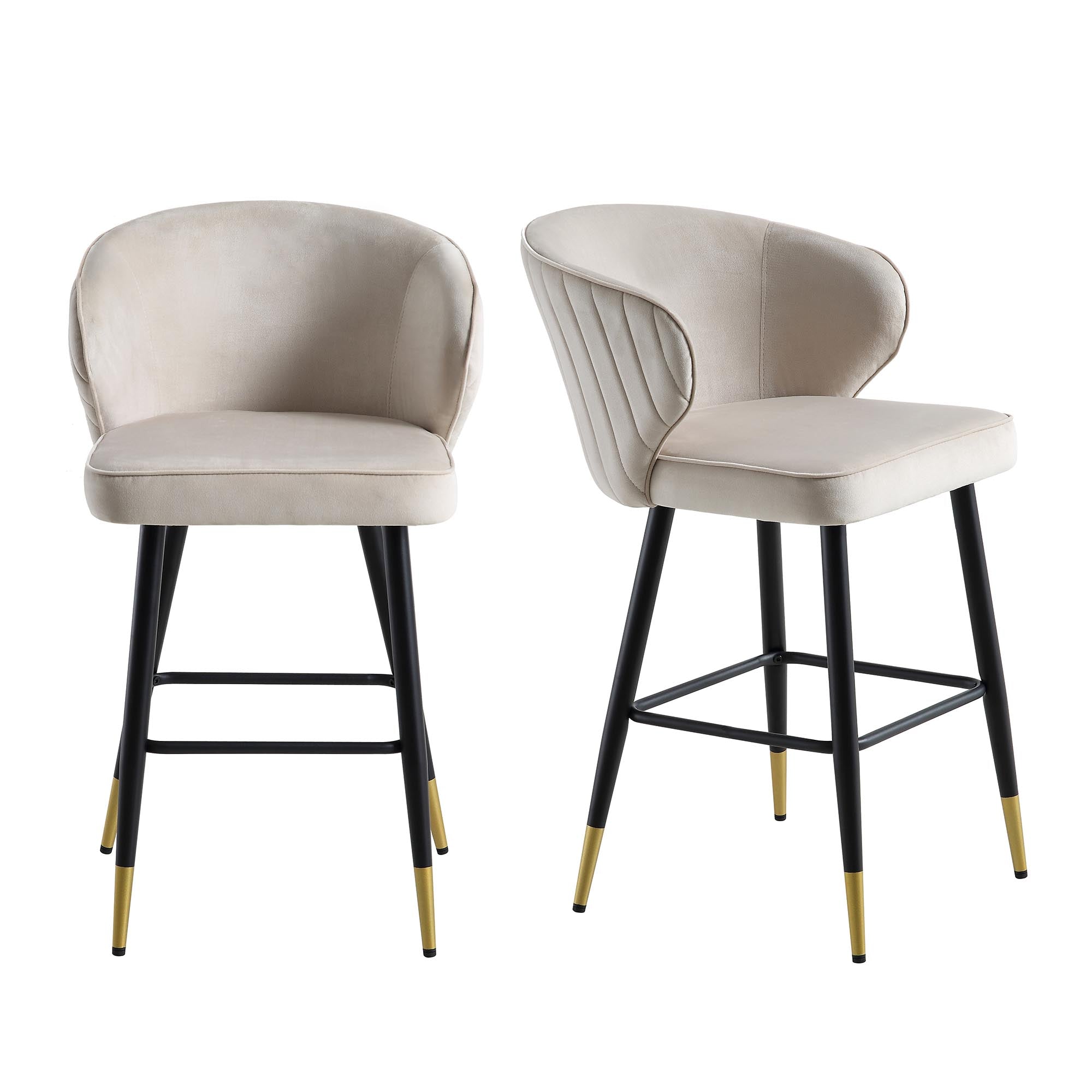 Langham Set of 2 Champagne Velvet Upholstered Carver Counter Stools