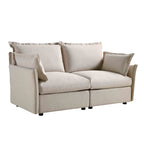 Byron Pillow Edge Beige Fabric Modular Sofa, 2-Seater