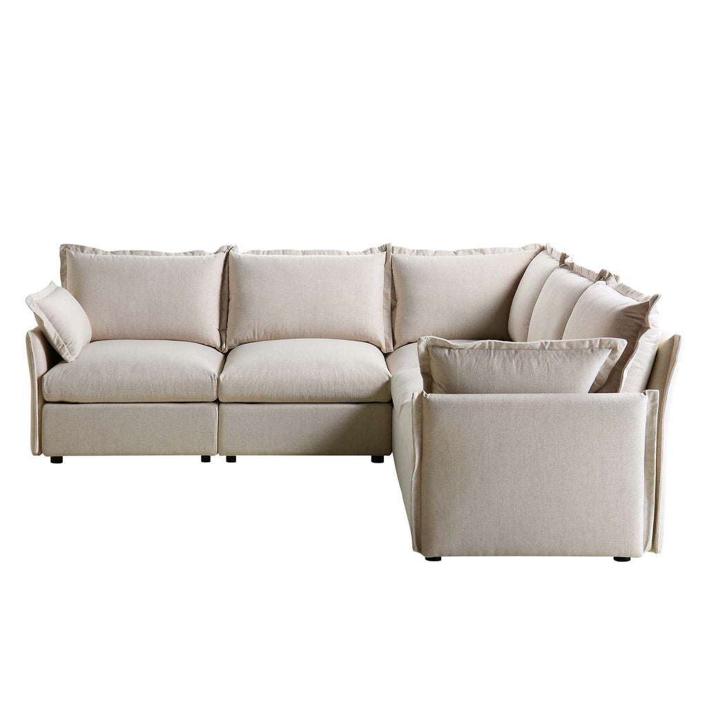 Byron Pillow Edge Beige Fabric Modular Sofa, 5-Seater Corner