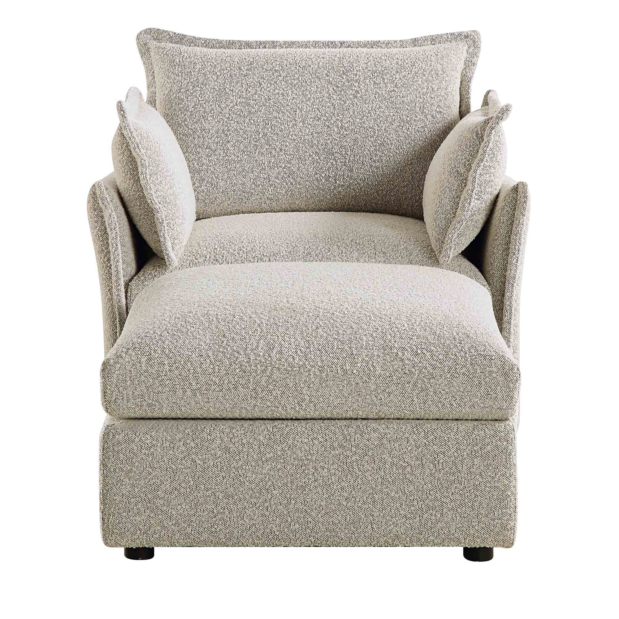 Byron Pillow Edge Mist Grey Boucle Modular Sofa, 1-Seater Chaise