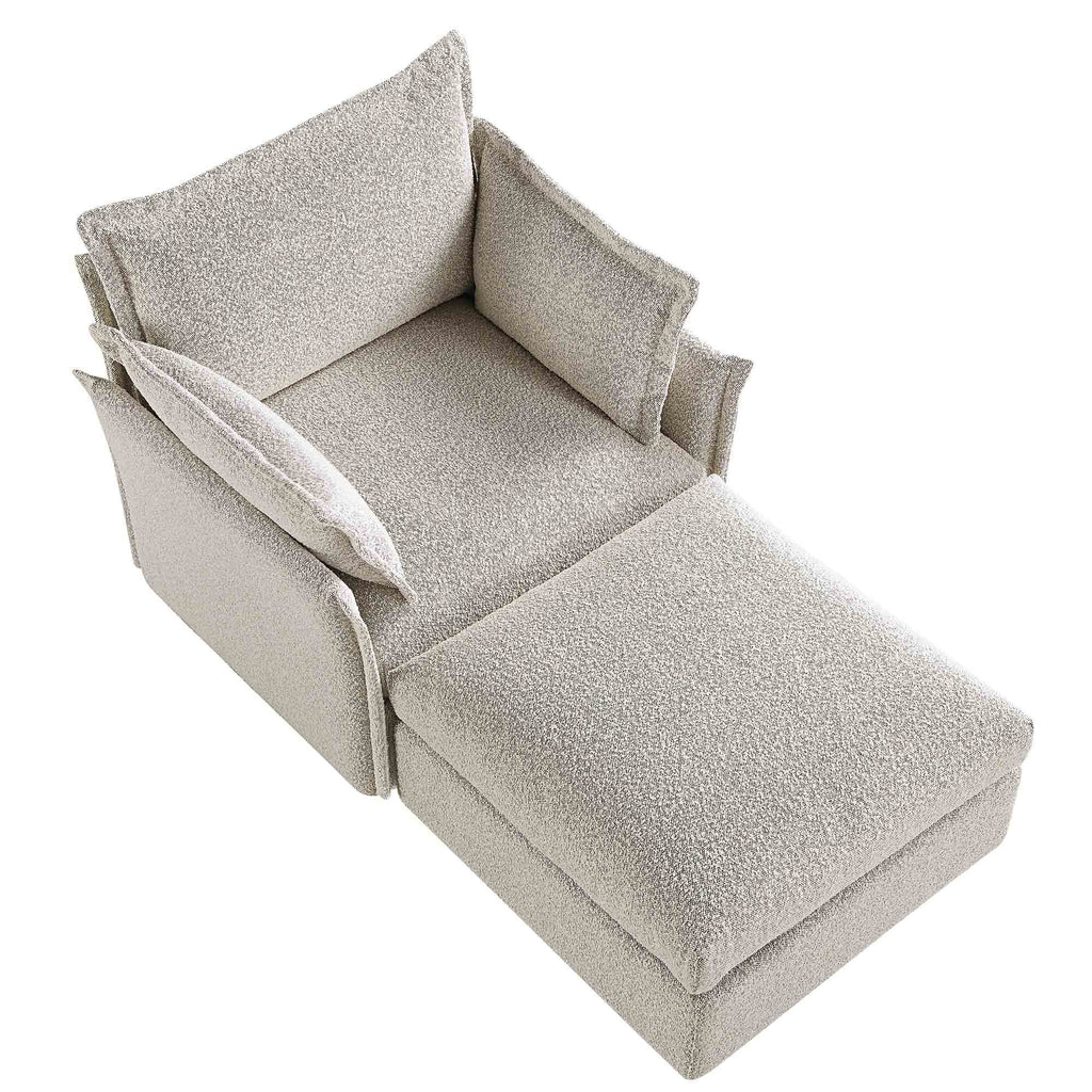 Byron Pillow Edge Mist Grey Boucle Modular Sofa, 1-Seater Chaise
