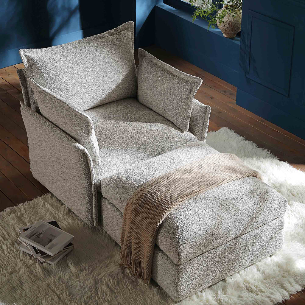 Byron Pillow Edge Mist Grey Boucle Modular Sofa, 1-Seater Chaise