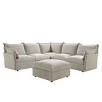 Byron Pillow Edge Mist Grey Boucle Modular Sofa, 5-Seater Corner & Stool Set
