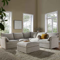 Byron Pillow Edge Mist Grey Boucle Modular Sofa, 5-Seater Corner & Stool Set