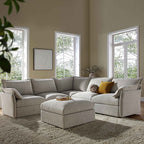 Byron Pillow Edge Mist Grey Boucle Modular Sofa, 5-Seater Corner & Stool Set