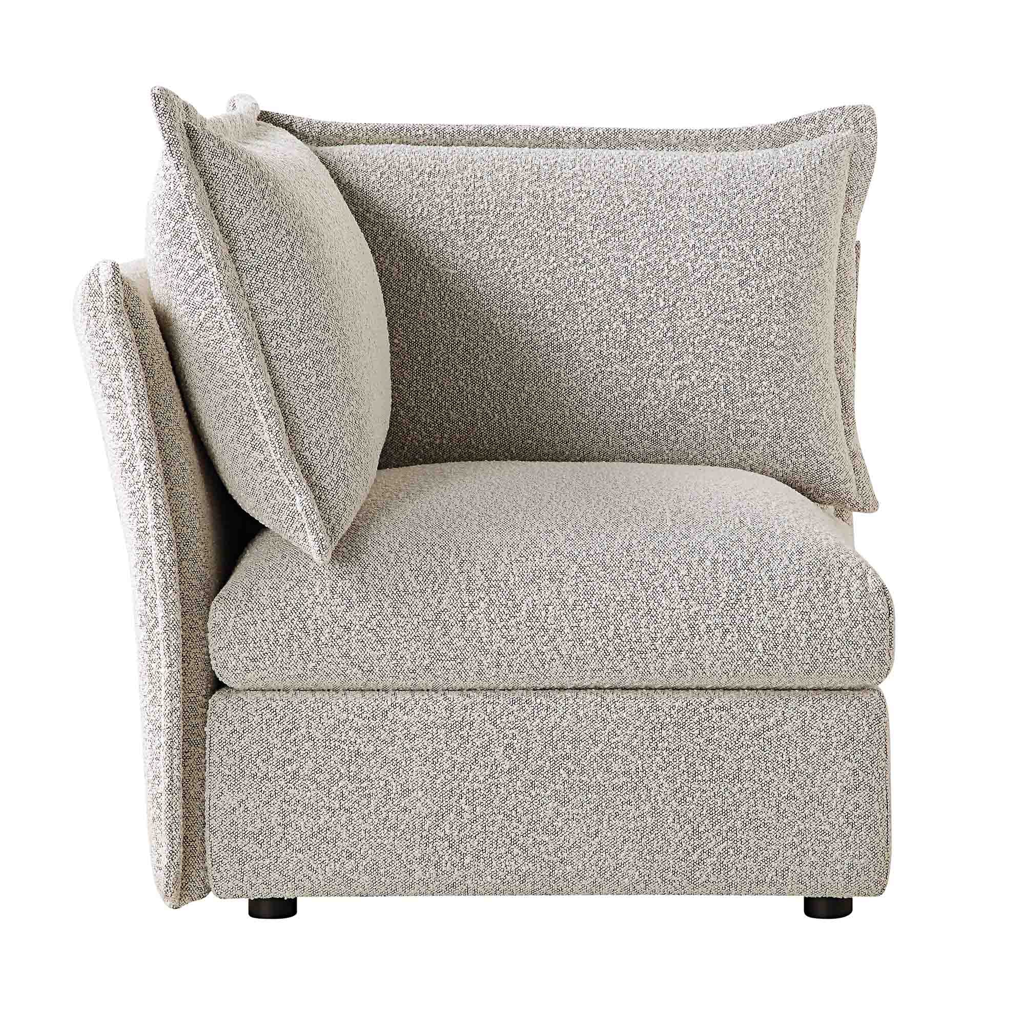 Byron Pillow Edge Mist Grey Boucle Modular Sofa, 1-Seater Corner