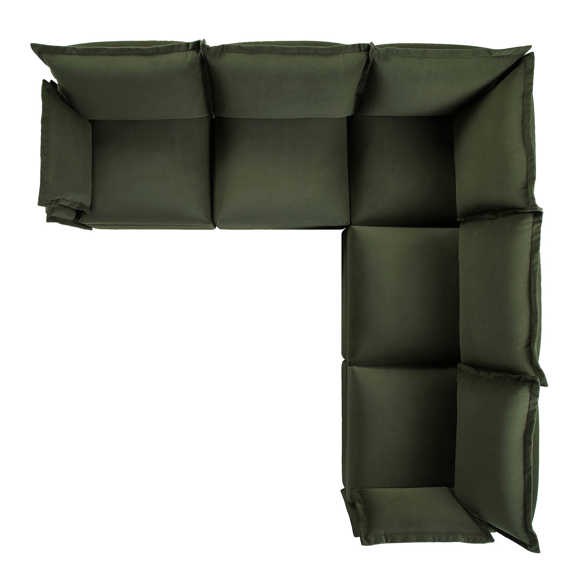 Byron Pillow Edge Moss Green Velvet Modular Sofa, 5-Seater Corner