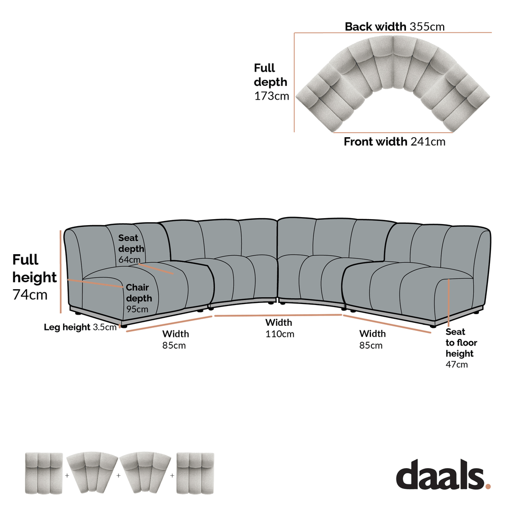 Granvia Moss Green Velvet Modular Sofa, 4-Seater Large Corner Sofa