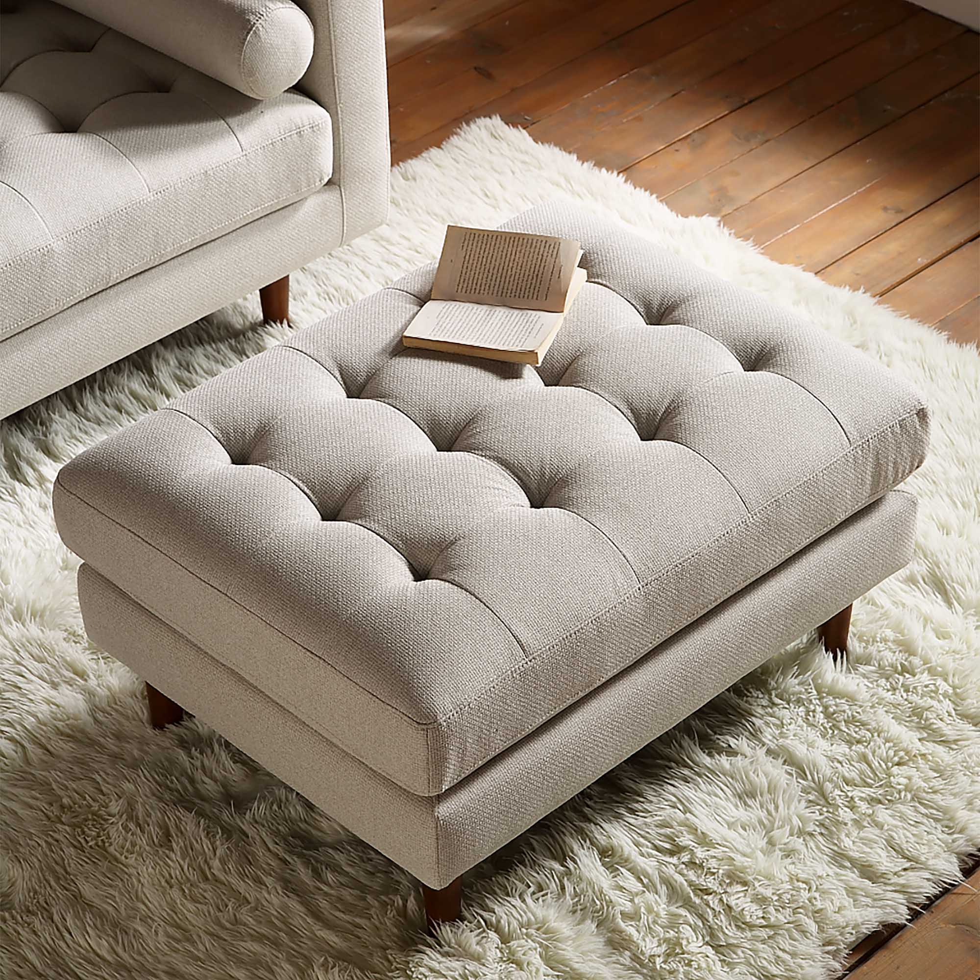 Henrietta Ottoman, Beige Woven Fabric