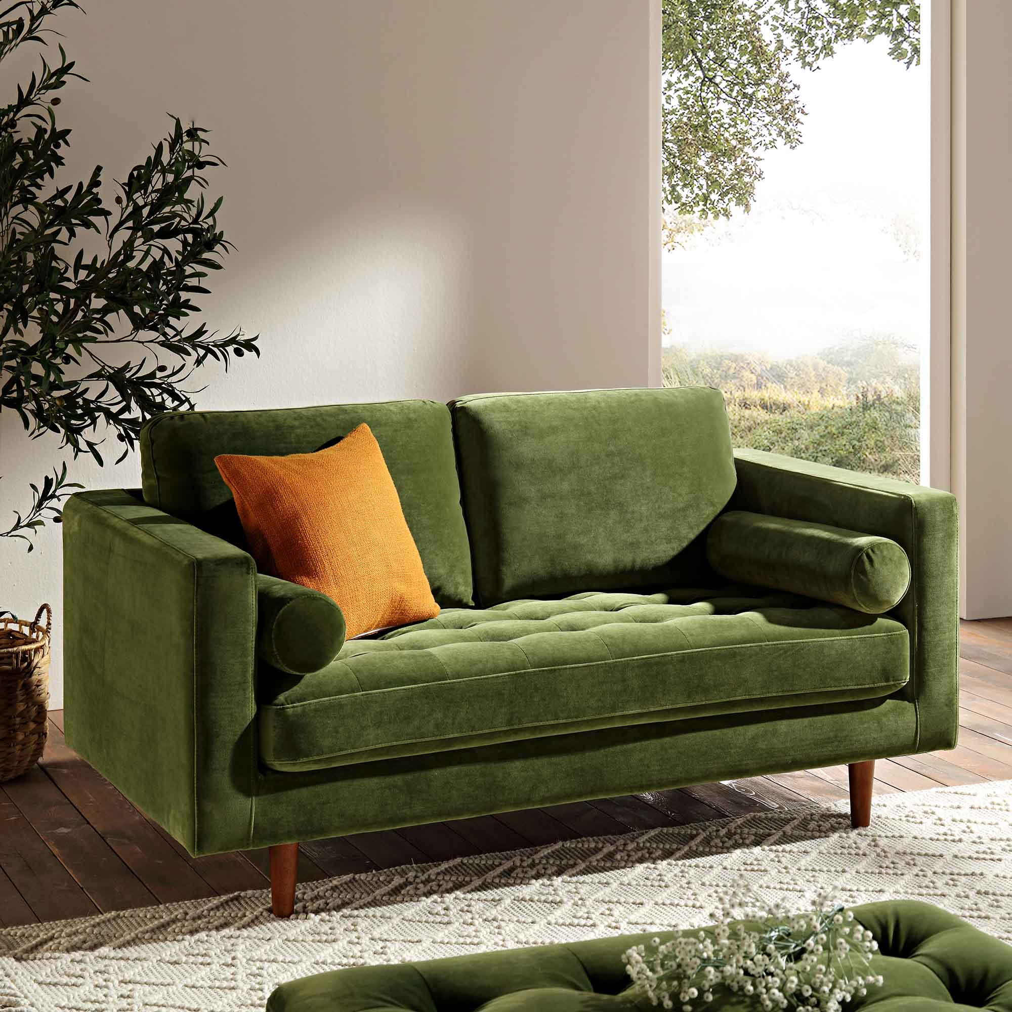 Henrietta 2-Seater Sofa, Moss Green Velvet