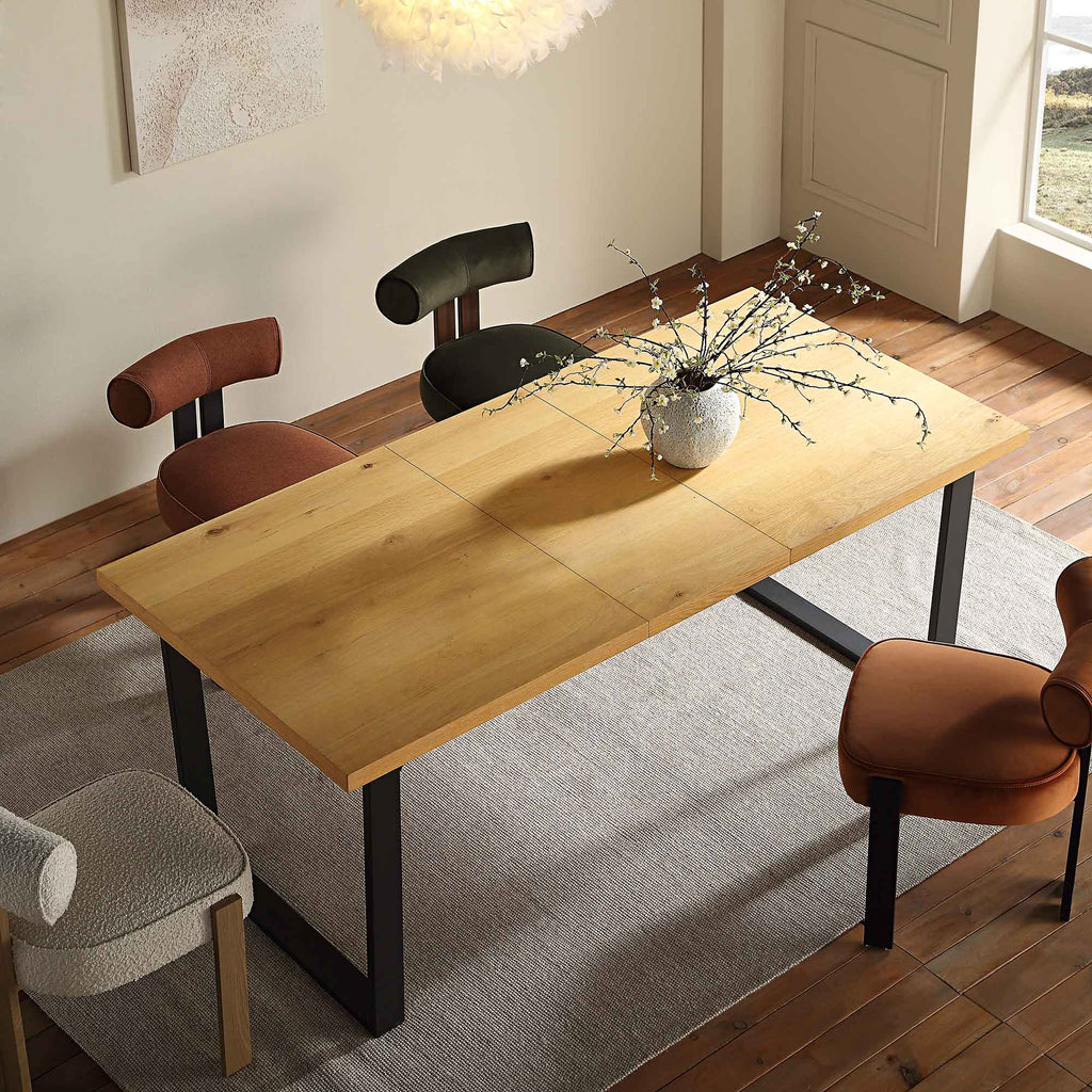 BERN 6-8 Seater Oak Extending Dining Table with Metal Legs