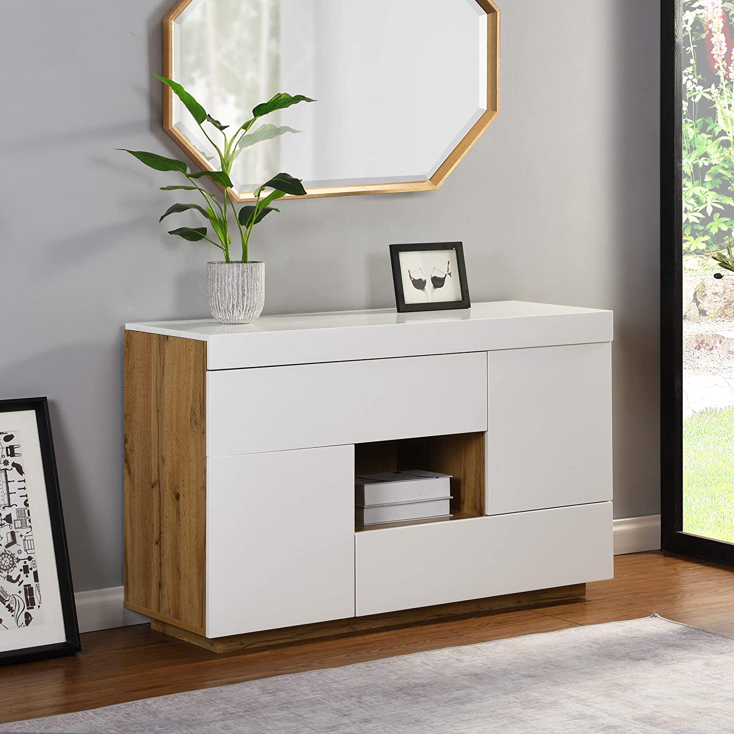 Yukon High Gloss White 2 in 1 Desk or Sideboard with Extendable Top