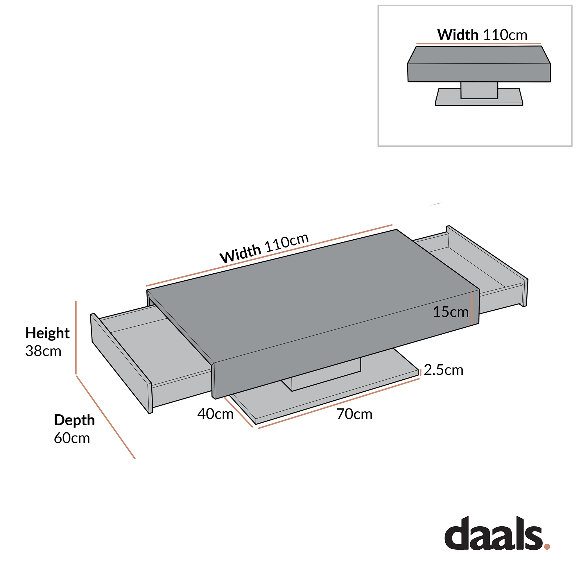 Goswell Concrete Effect Coffee Table with Double Drawers