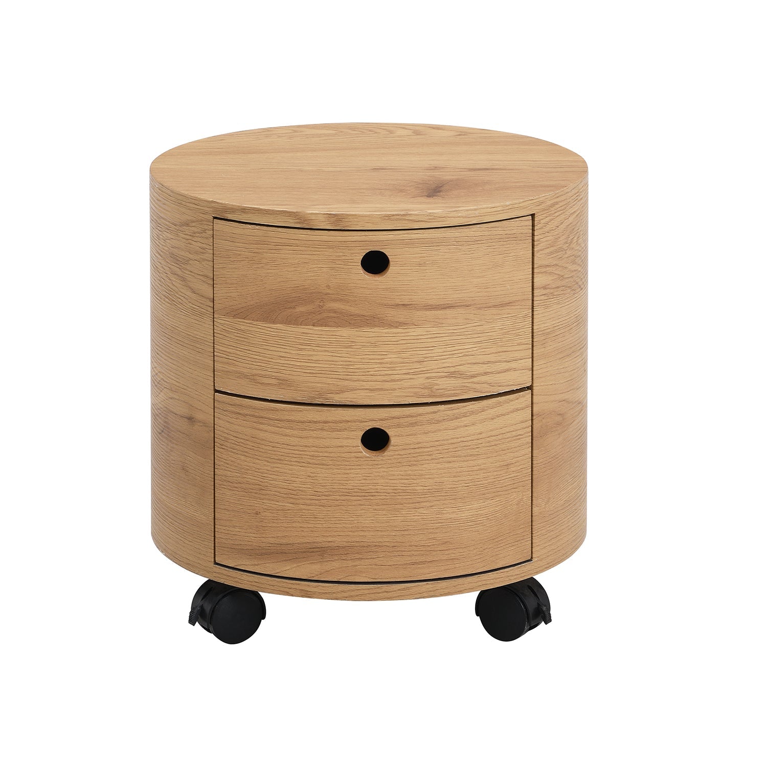 DOLIO Drum Chest Bedside Table, Barrel Side Table with Drawers Oak 2 Drawer