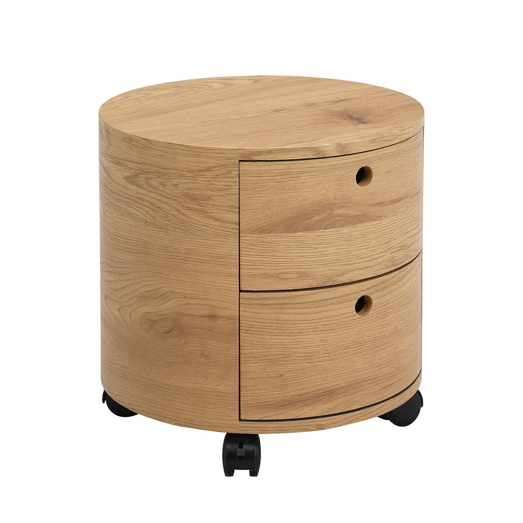 DOLIO Drum Chest Bedside Table, Barrel Side Table with Drawers Oak 2 Drawer