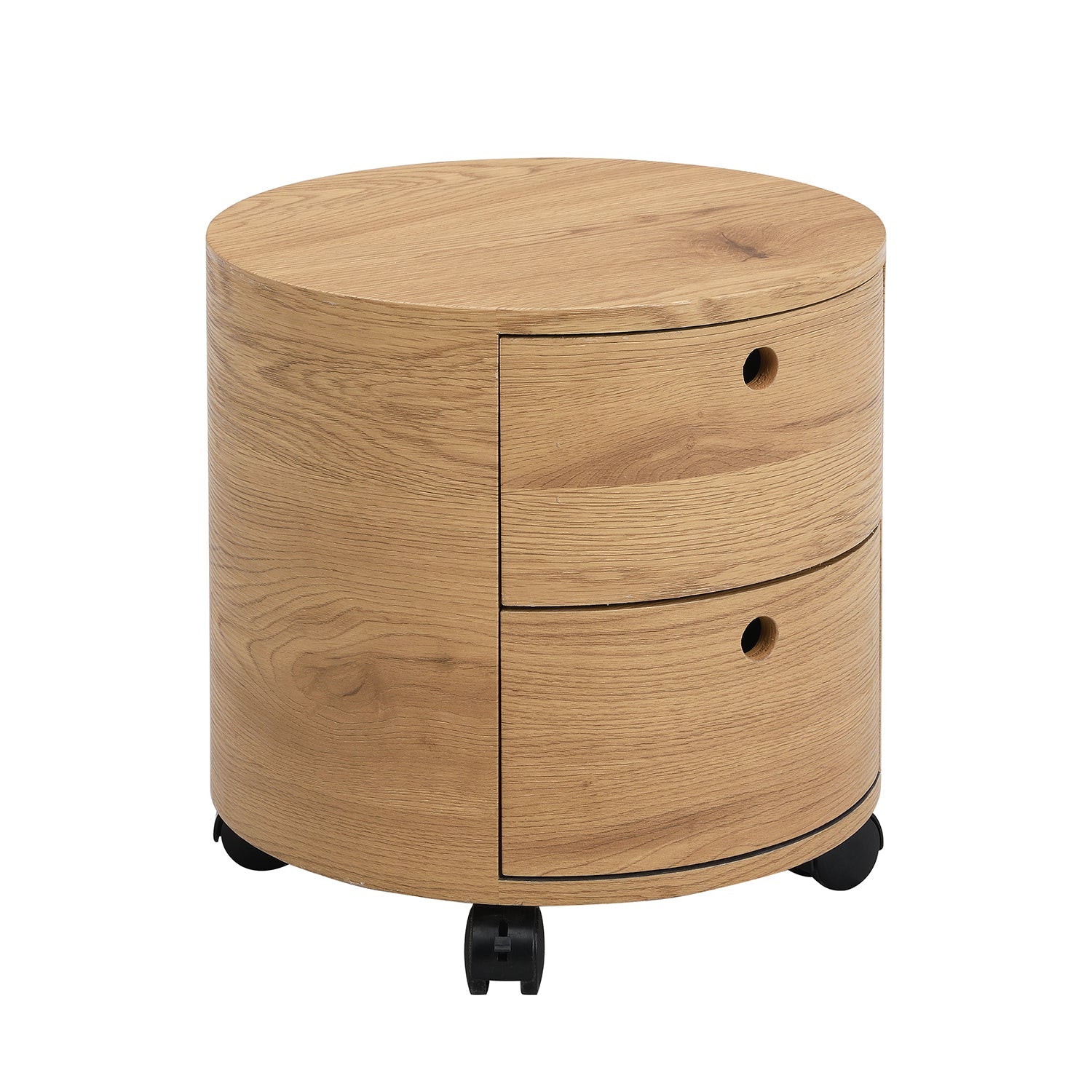 DOLIO Drum Chest Bedside Table, Barrel Side Table with Drawers Oak 2 Drawer