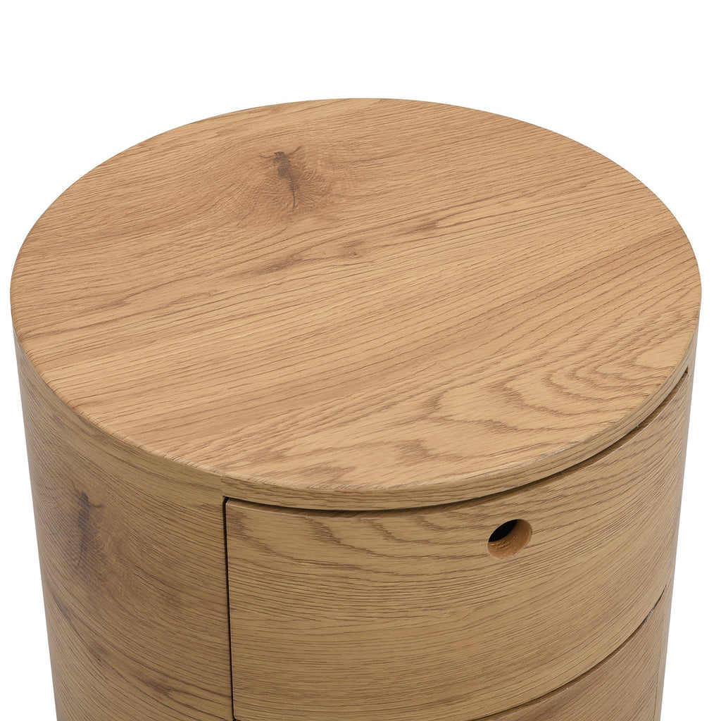 DOLIO Drum Chest Bedside Table, Barrel Side Table with Drawers Oak 2 Drawer