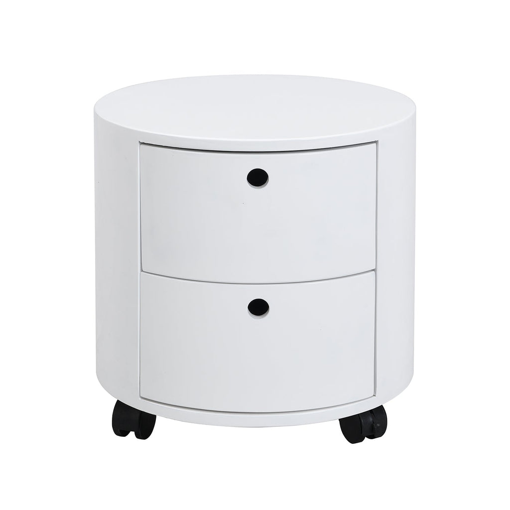 DOLIO Drum Chest Bedside Table, Barrel Side Table with Drawers High Gloss White 2 Drawer