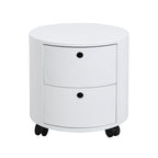 DOLIO Drum Chest Bedside Table, Barrel Side Table with Drawers High Gloss White 2 Drawer