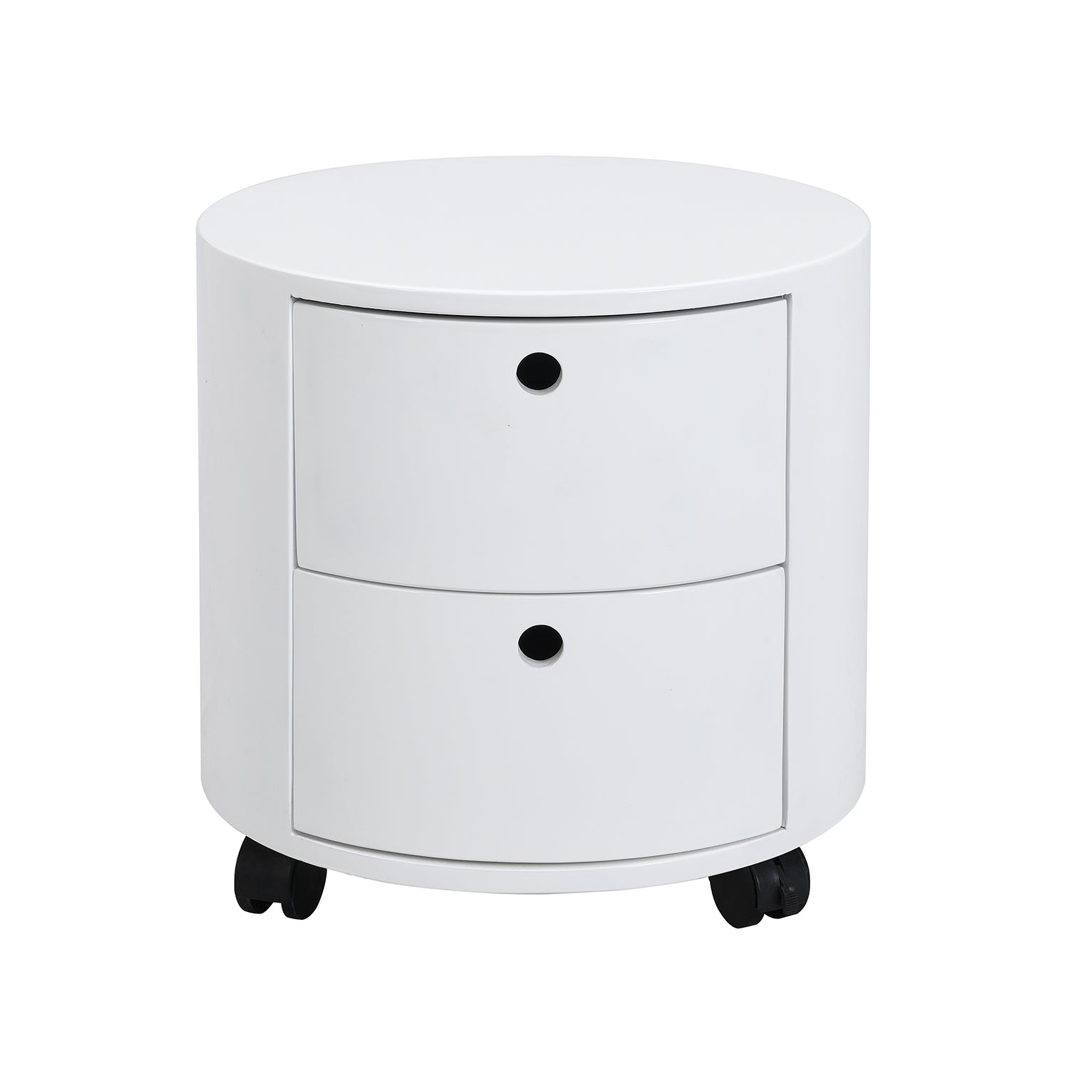 DOLIO Drum Chest Bedside Table, Barrel Side Table with Drawers High Gloss White 2 Drawer