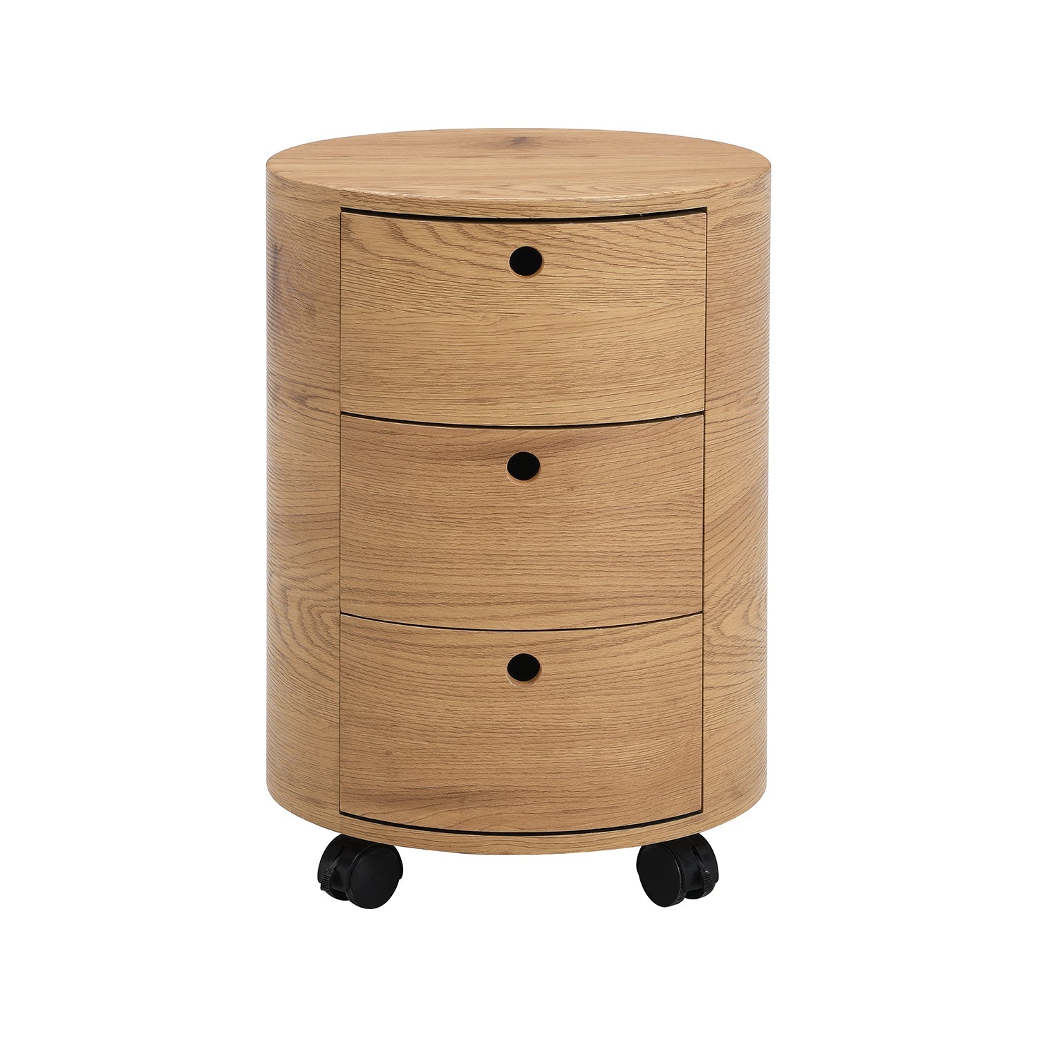 DOLIO Drum Chest Bedside Table, Barrel Side Table with Drawers Oak 3 Drawer
