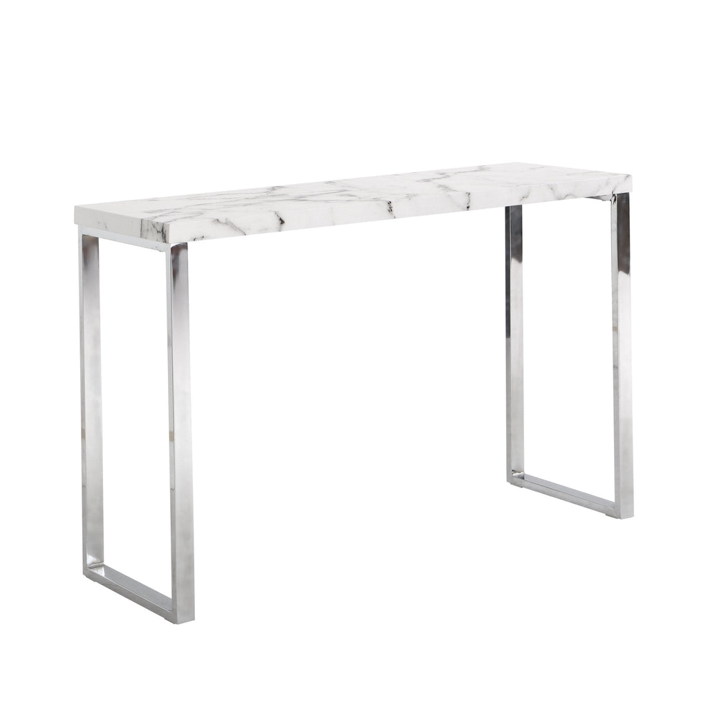 BIASCA High Gloss Marble Effect 120cm Console Table with Silver Chrome Legs