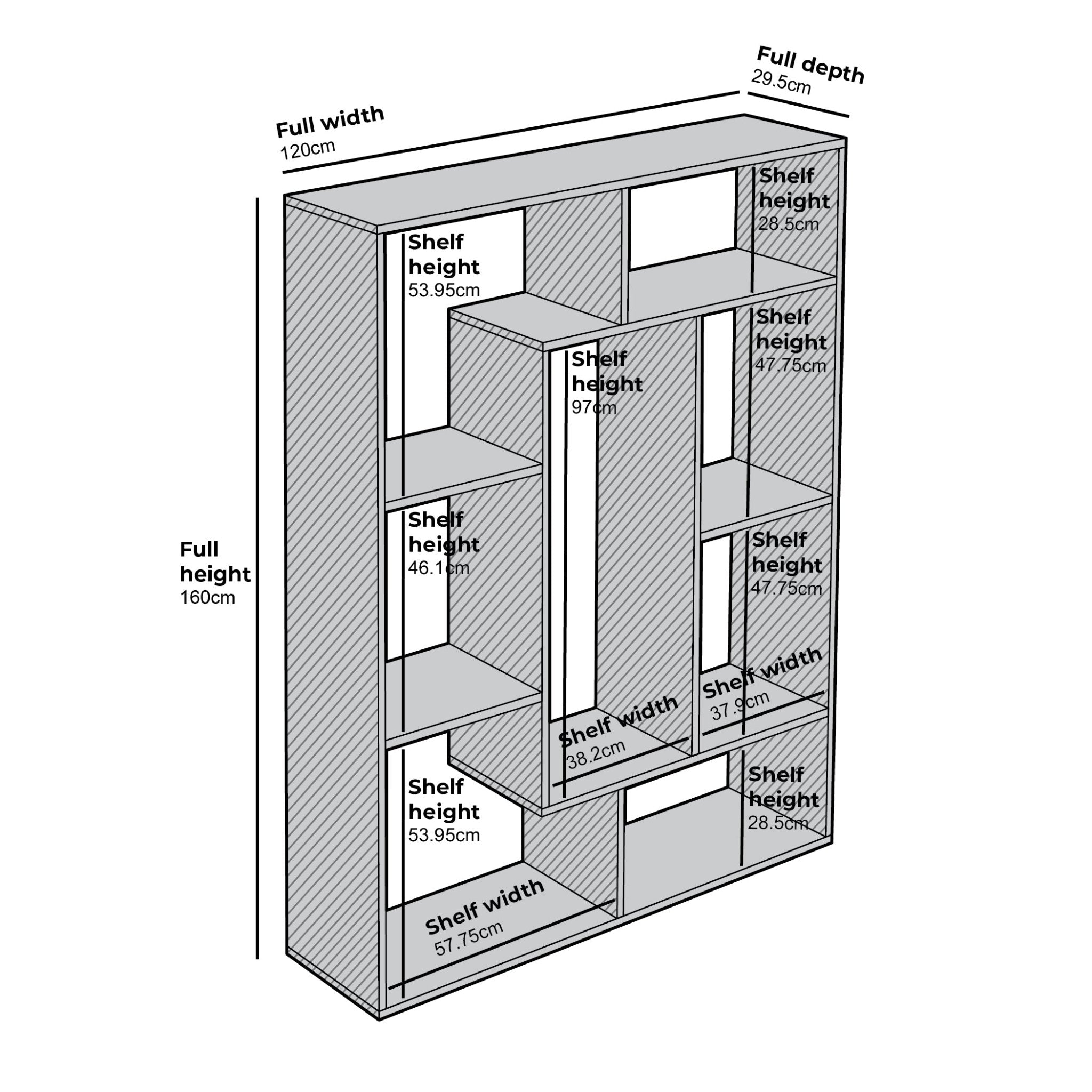 Riva 160cm Tall Bookcase / Display Shelving