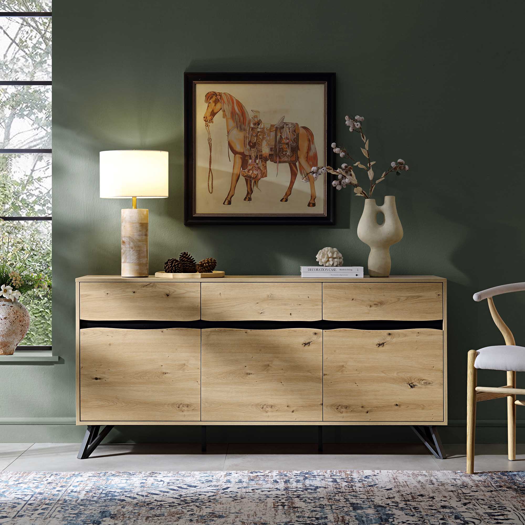 Weston Oak Effect 3 Door 3 Drawer Large Sideboard