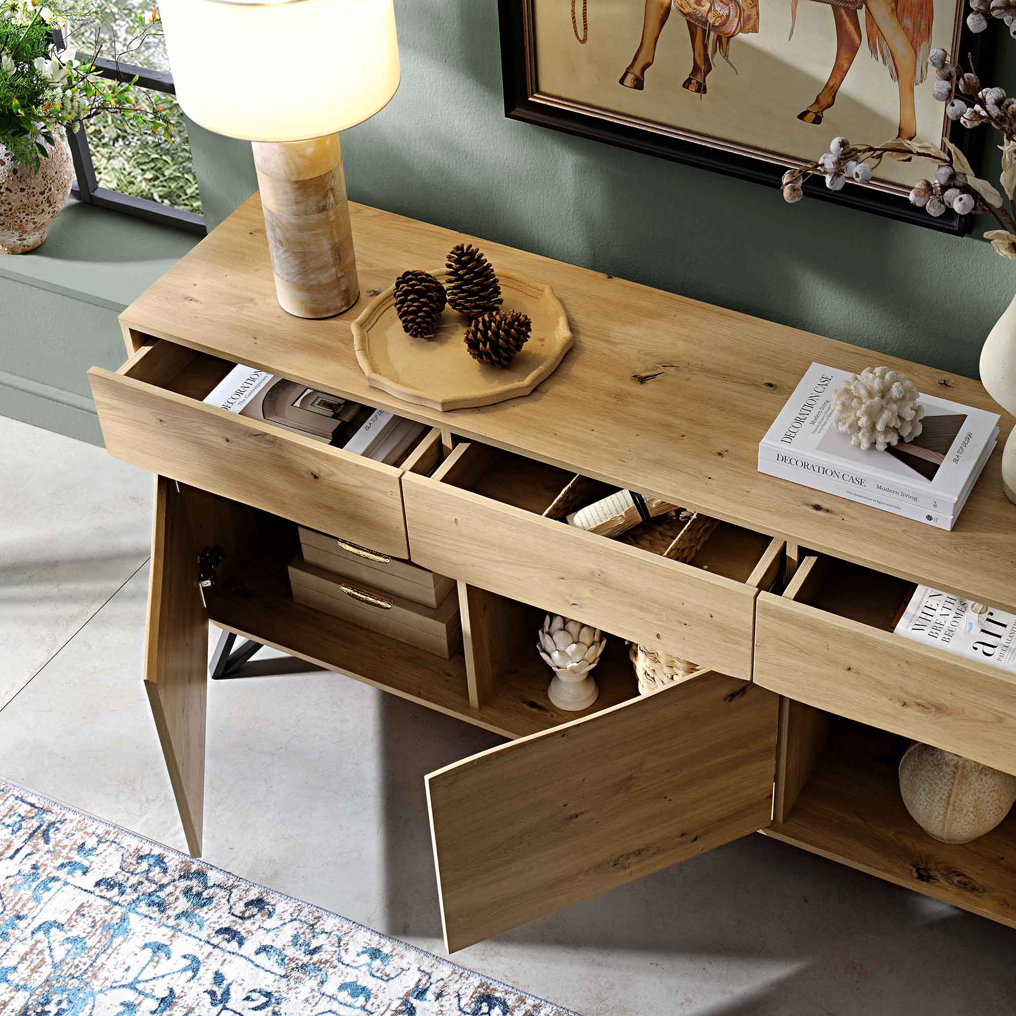 Weston Oak Effect 3 Door 3 Drawer Large Sideboard