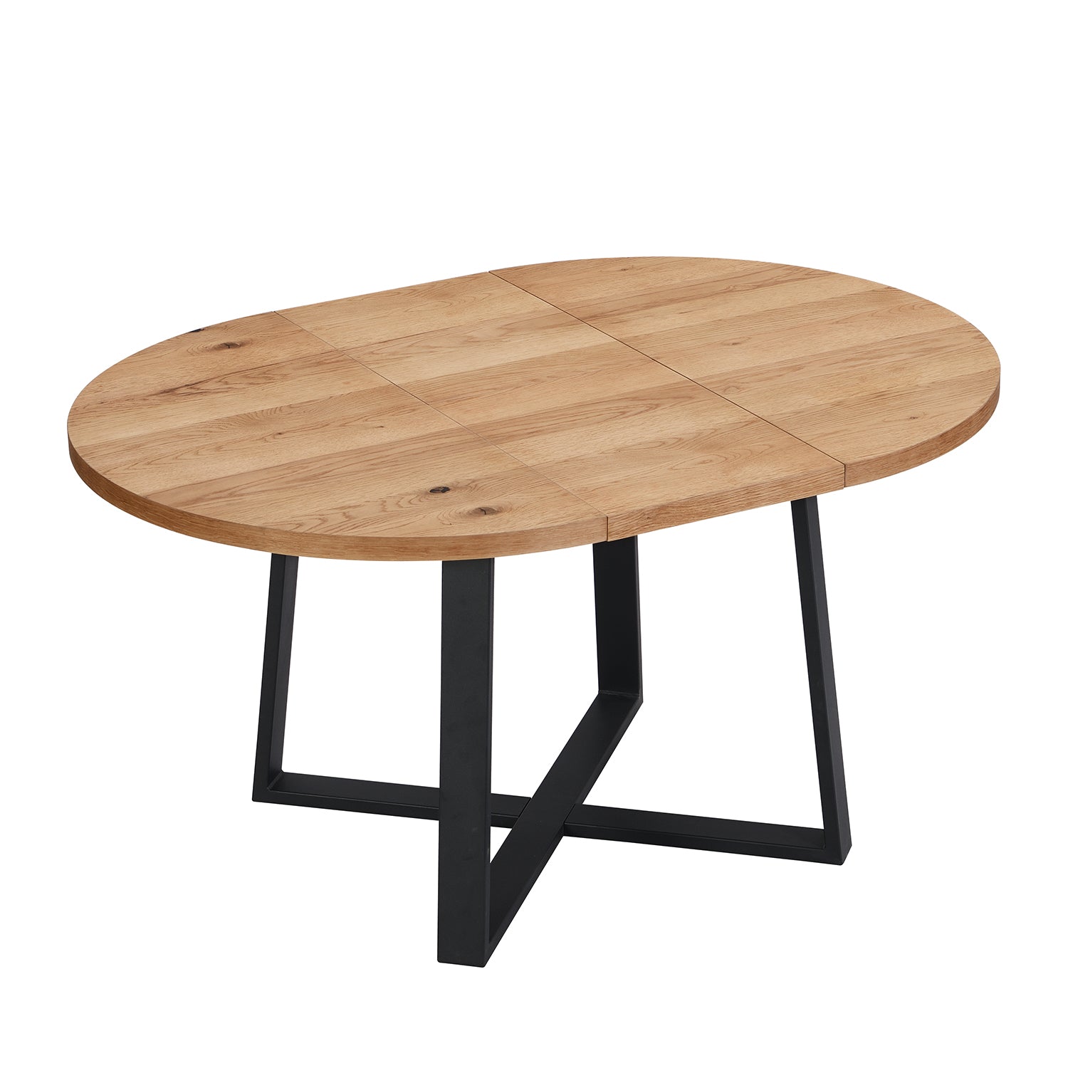 BERN Extending Round Dining Table with Metal Legs, Oak